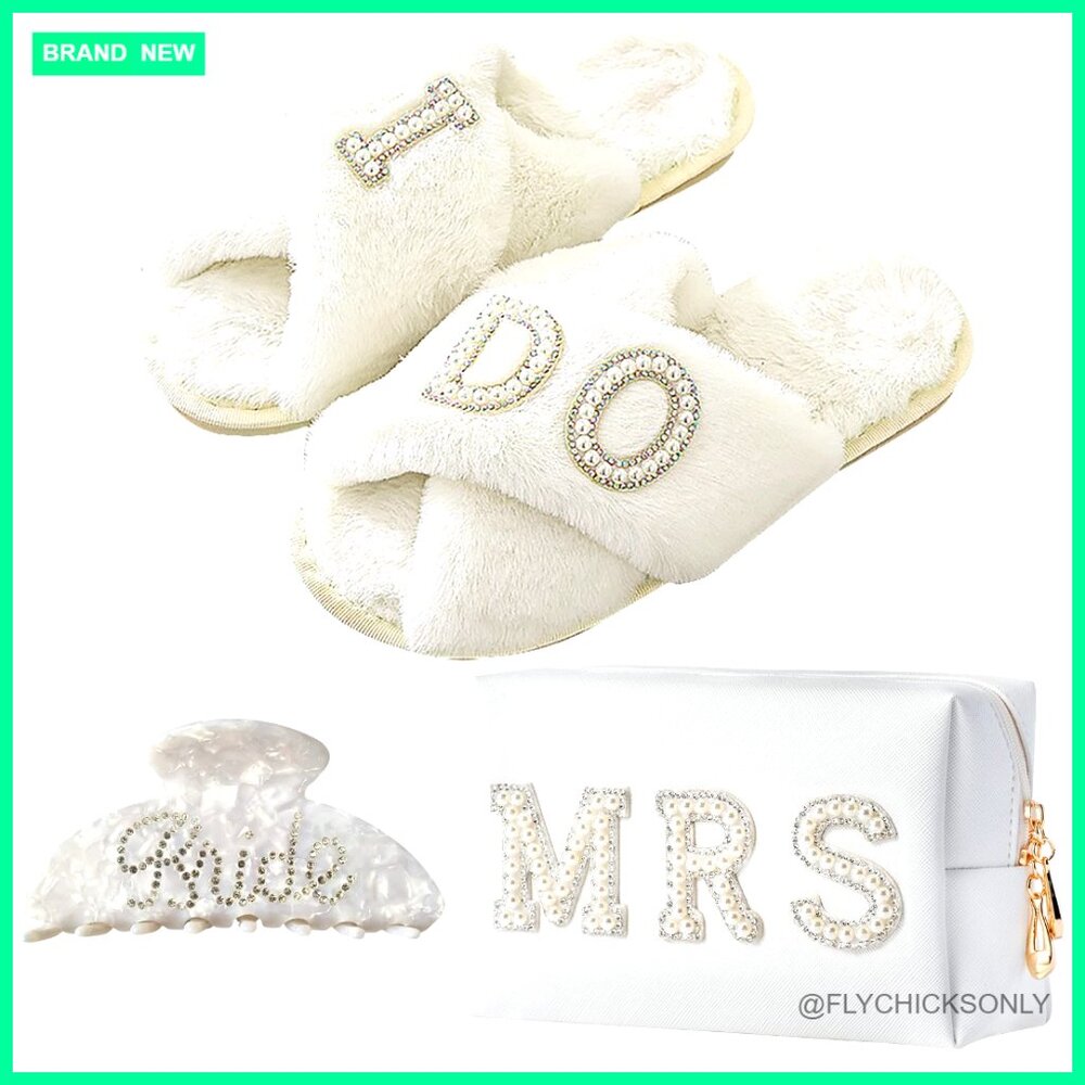 Bride Gift Set With Slippers Makeup Bag Hair Clip Wedding Accessories